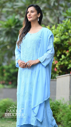 Noor Neelkamal Pure Viscose Chikankari 3D Kurta Set