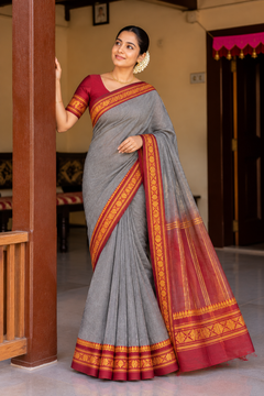 Handloom Cotton Silk Ilkal Saree With Pure Resham Pallu