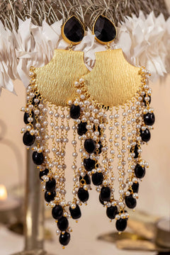 Pearl Cascade Brass Statement Earrings