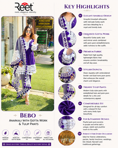 Bebo Cotton Silk Anarkali with Pom-Pom Detailing