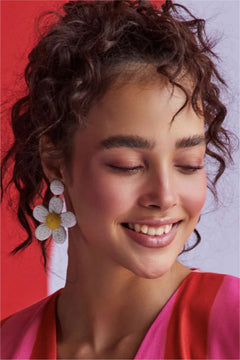 White Rafia Sunflower Earrings