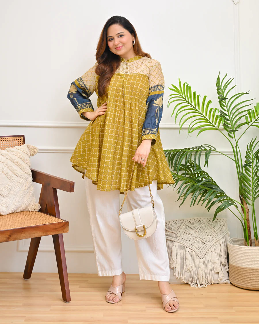 Bloom Lotus Mul Chanderi A-Line Tunic