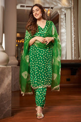 Green Bandhani Silk Suit Set