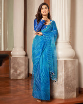 Blue Leheriya Organza Pre Draped Saree