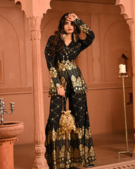 Cotton Rayon Black Mirror Blazer Set