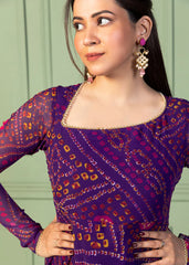 Bandhani Asymmetric Neck Anarkali with Dupatta