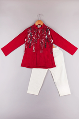 Red Malai Cotton Mirror Kurta Pajama