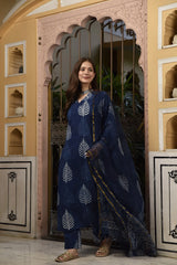 Indigo Leaf Straight Suit Set- By Reet Lifestyle