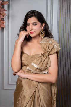 Golden Ready to Wear Saree With Bow – By Reet Lifestyle