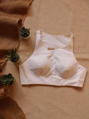 White Cotton Padded Front-Hook Blouse