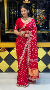 Red Bandhani Traditional Saree with Stitched blouse