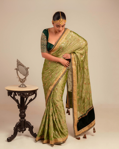 Gaji Silk Deep Green Embellished Blouse