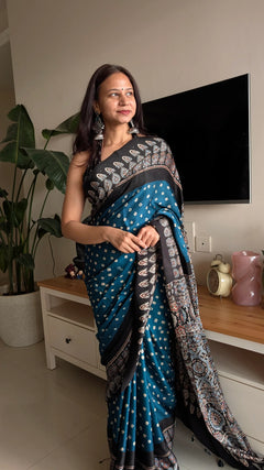 Bandhani Ajrakh Modal Silk Saree