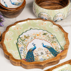 Premium Mango Wood Light Green Mayur Platter