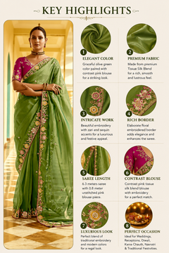 🌿 Olive Green Designer Tissue Silk Saree