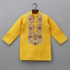 Sunshine Yellow Embroidered Kurta Set for Boys