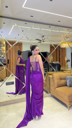 Emerald Green Off-Shoulder Corset Saree