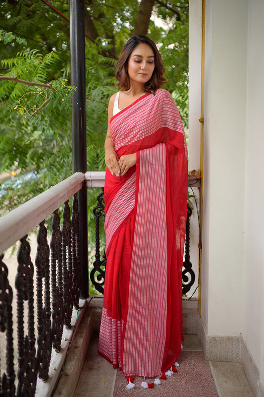 Crimson Red Mul Cotton Saree