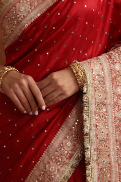 Ruby Royale Banarasi Tissue Mirror Work Border Saree with Blouse