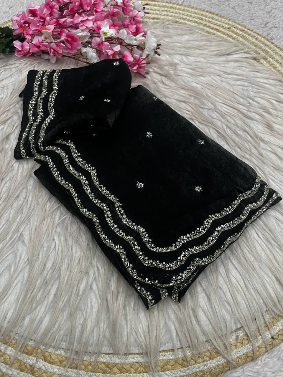Noir Drape Ready-to-Wear Satin Chiffon Saree with Blouse