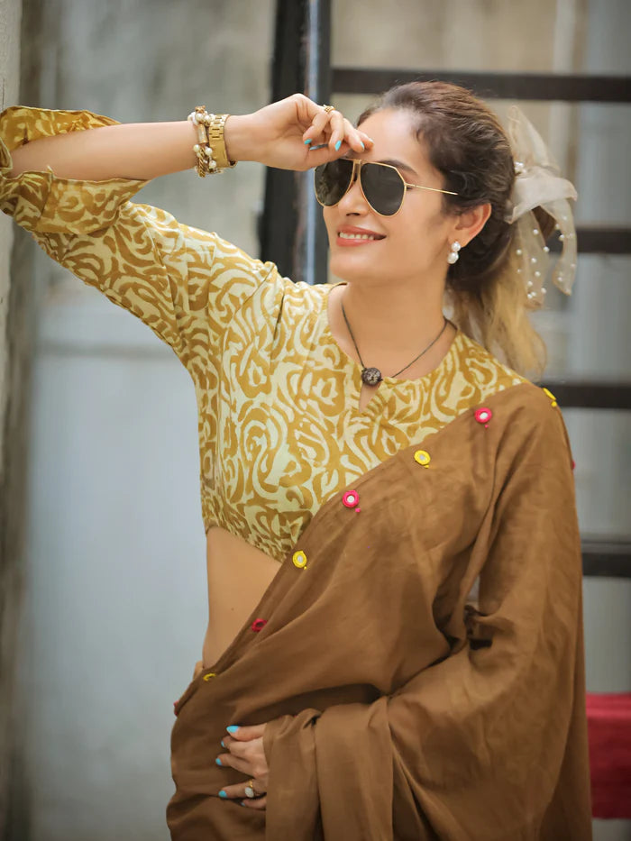 Lemon Glow Tassel Soft Mul Cotton Saree