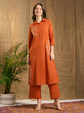 Rust Cotton Floral Embroidered Co-Ord Set