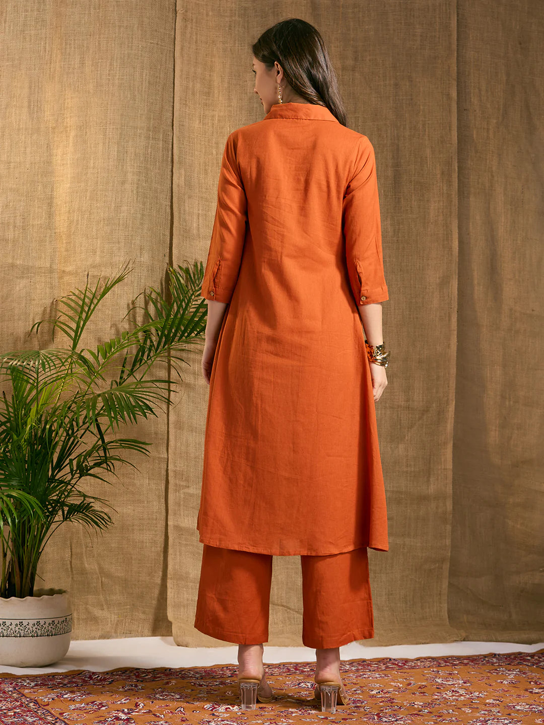 Rust Cotton Floral Embroidered Co-Ord Set