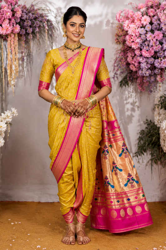 Sindoori Red 9 Yard Soft Silk Paithani Saree with Kalash Peacock Pallu