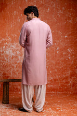 Pastel Pink Cotton Chikan Mirror Kurta
