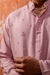 Pastel Pink Cotton Chikan Mirror Kurta