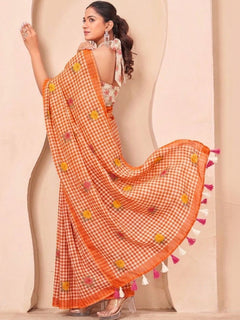 Silk Floral Checked Woven Design Border Saree