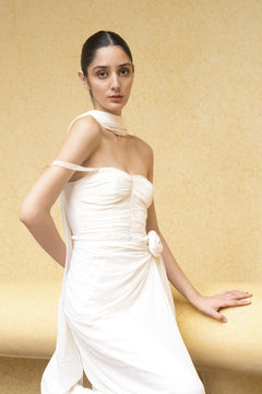 Ivory Pearl Cascade Off-Shoulder Gown