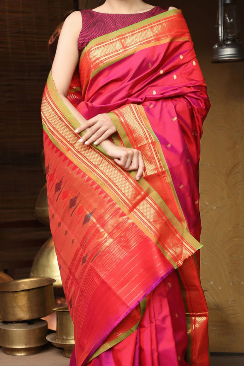 Mrunalini Peach Pink Paithani Silk Saree