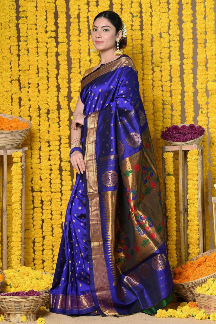 Neel Noor Blue Paithani Silk Saree