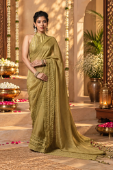 Olive Noor Embroidered Tissue Saree With Blouse