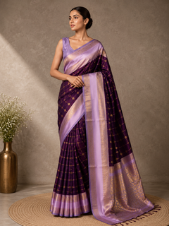 Banarasi Silk Saree with Lavender Zari Border