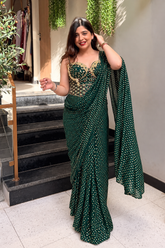 Amethyst Sheesh Mahal Pre-Draped Saree With Corset Blouse