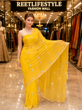 Royal Blue Pure Chiffon Mirror & Katdana Handcrafted Saree