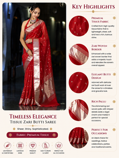 Red Tissue Saree with Silver Zari Border