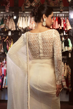 Ivory Noor Draped Saree with Full-Sleeve Blouse