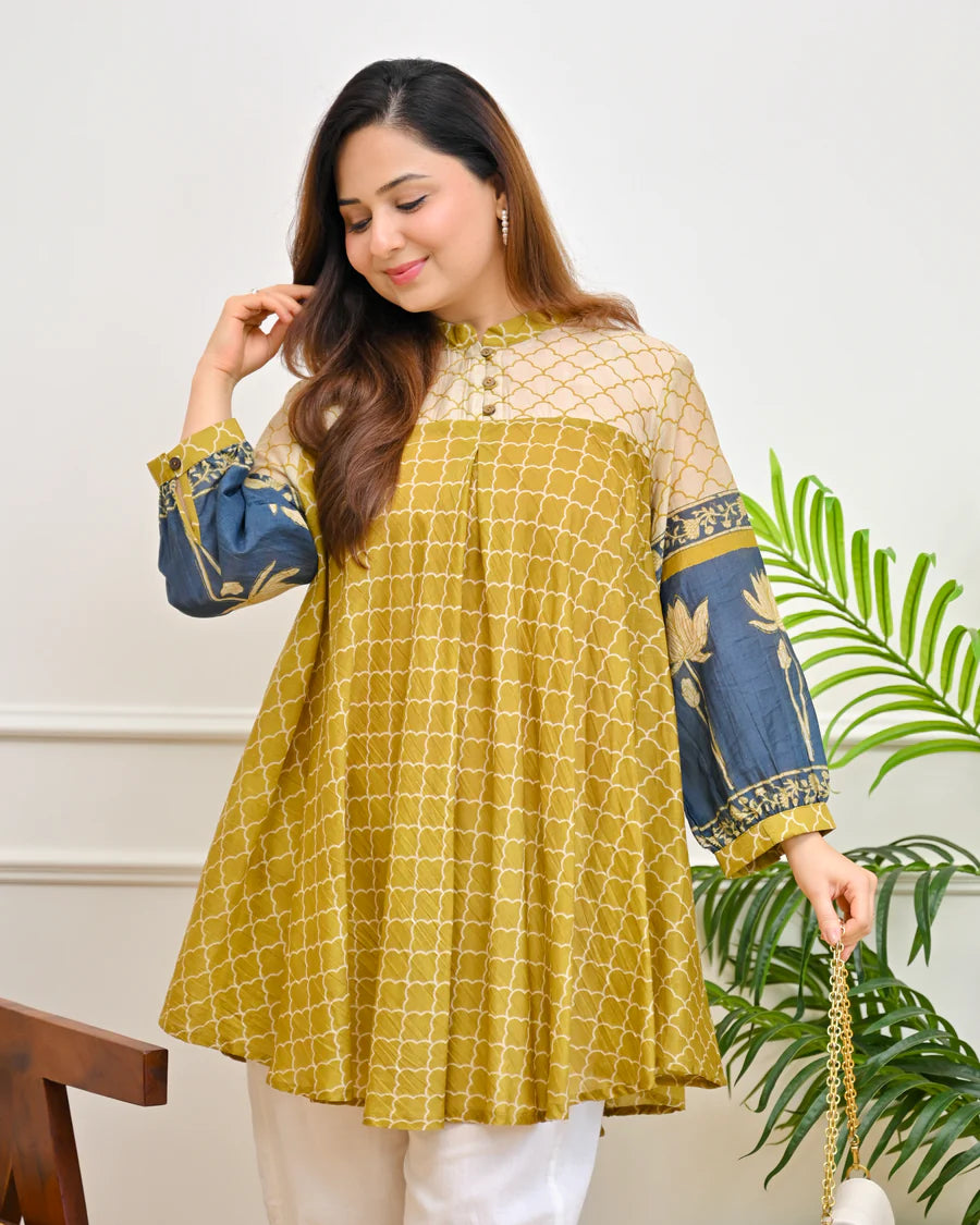 Bloom Lotus Mul Chanderi A-Line Tunic
