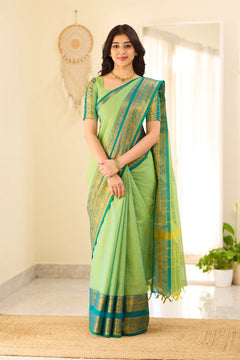 Mint Aura Chettinad Cotton Saree with Zari Border