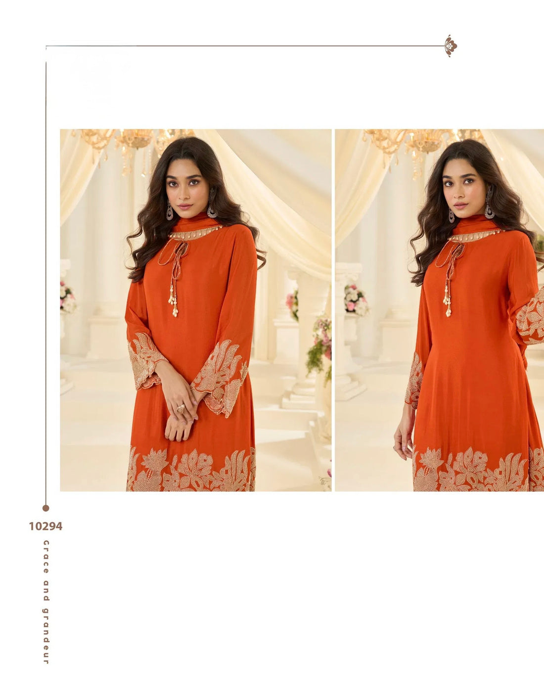Latest Trendy Pakistani Style Rose Gold Beads Work Embroidered Top With Beads Embroidered Pant And Dupatta