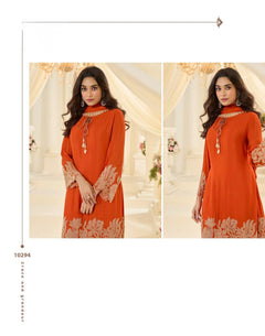 Latest Trendy Pakistani Style Rose Gold Beads Work Embroidered Top With Beads Embroidered Pant And Dupatta