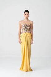 Golden Bloom Sequin Draped Gown
