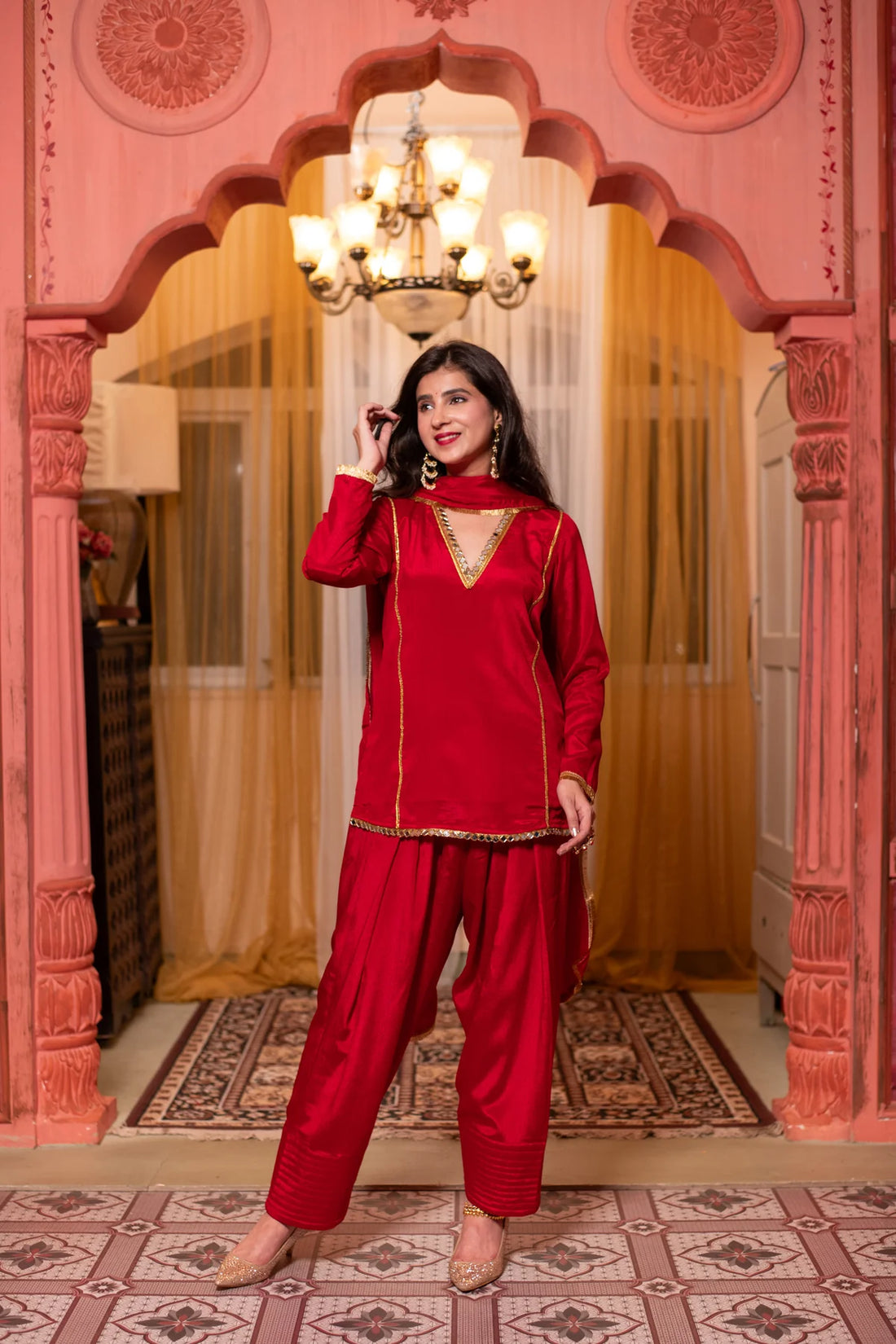 Rangreza Ruby Short Kurta with Farshi Salwar Set