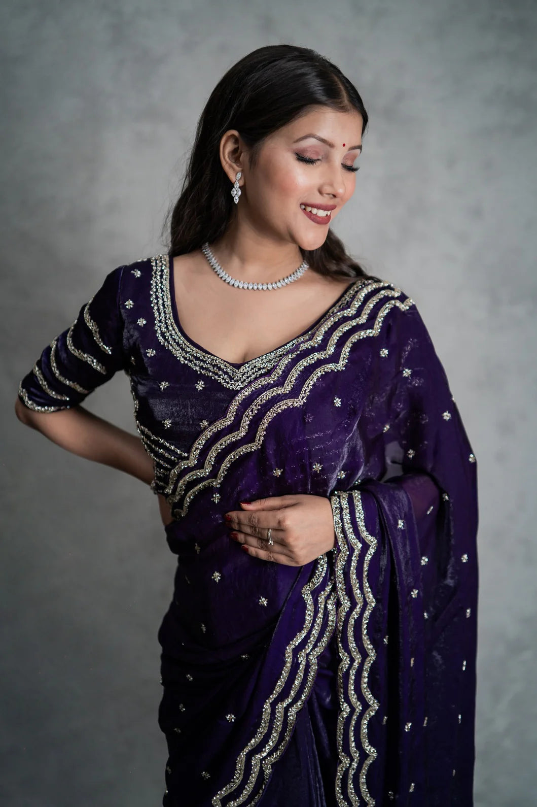 Garnet Red Fendy Silk Saree with blouse - By Reet Lifestyle