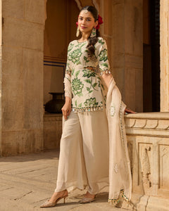 Opal Grey Printed Chanderi Suit Set- By Reet Lifestyle