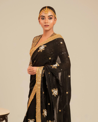 Black Butter Metallic Saree with Retro Radiance Blouse