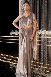 Brown Imported Pre-Draped Saree with Blouse
